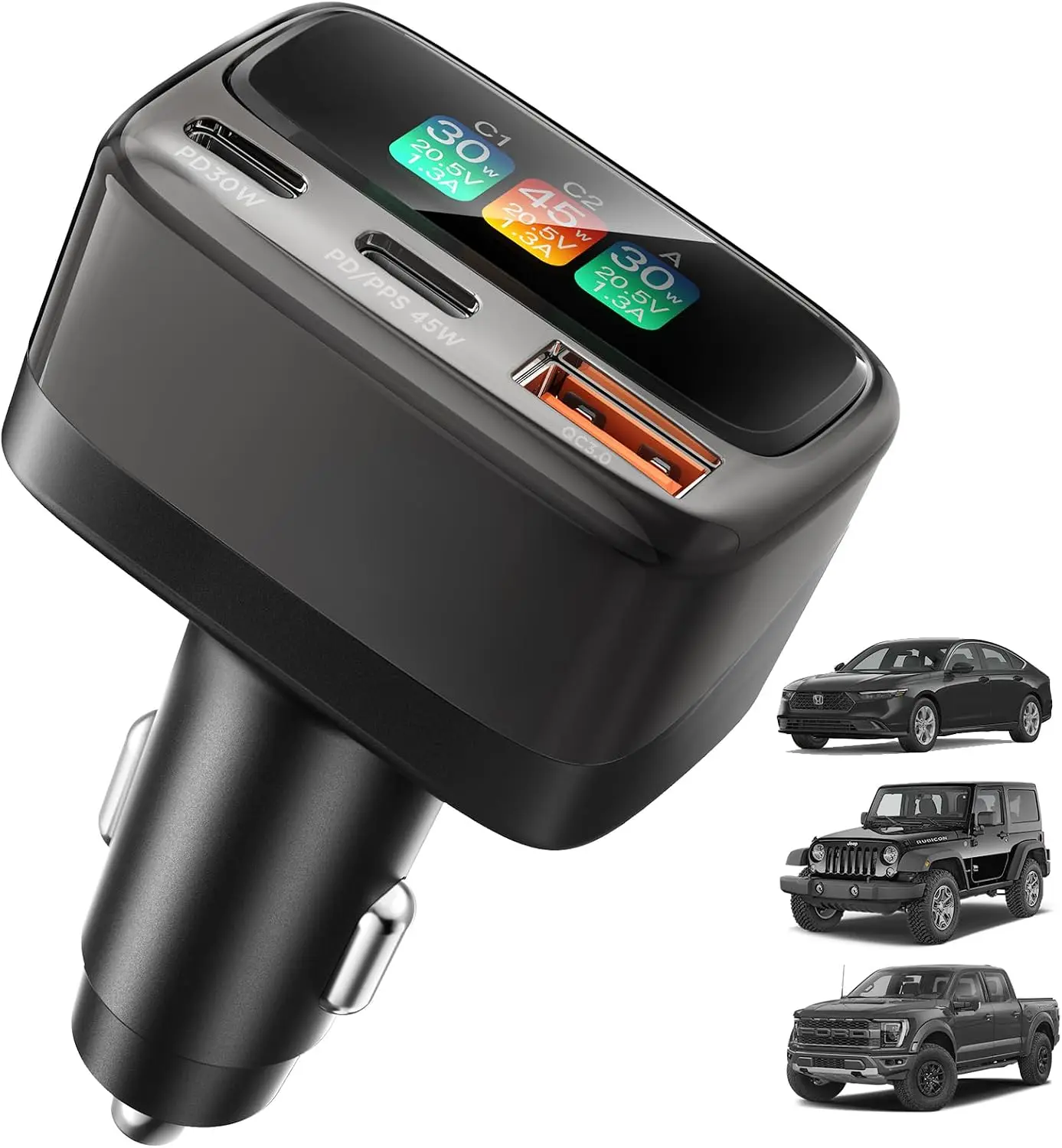 Travel Accessories In Car - 105W USB-C autolader met digitaal kleurendisplay,