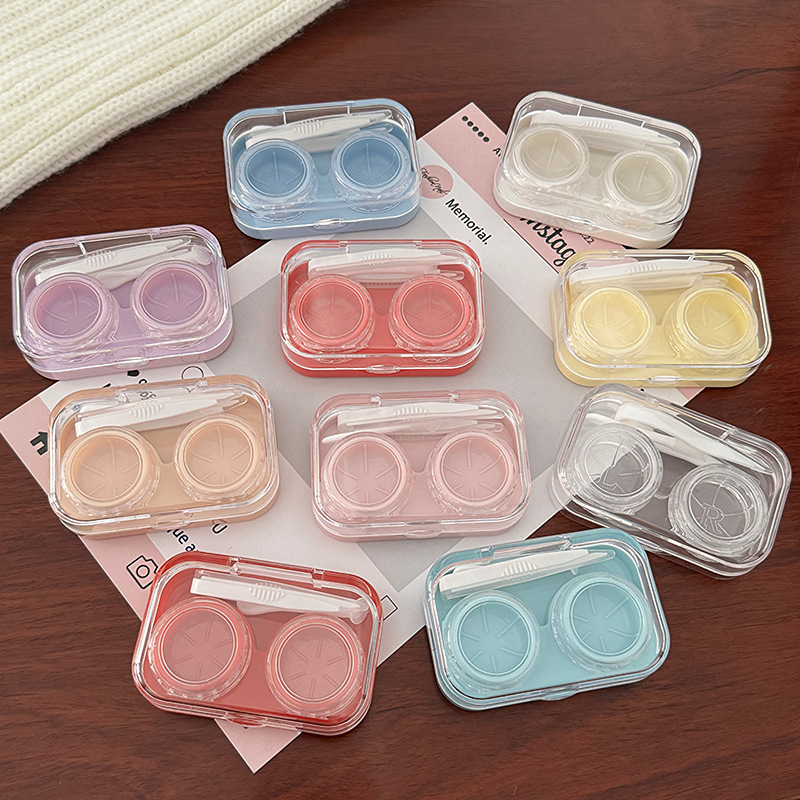 Travel Video Accessories - Draagbare mini-contactlenshouder, meerkleurig transparant, snoepkleurig, reis-oogverzorgingsset,