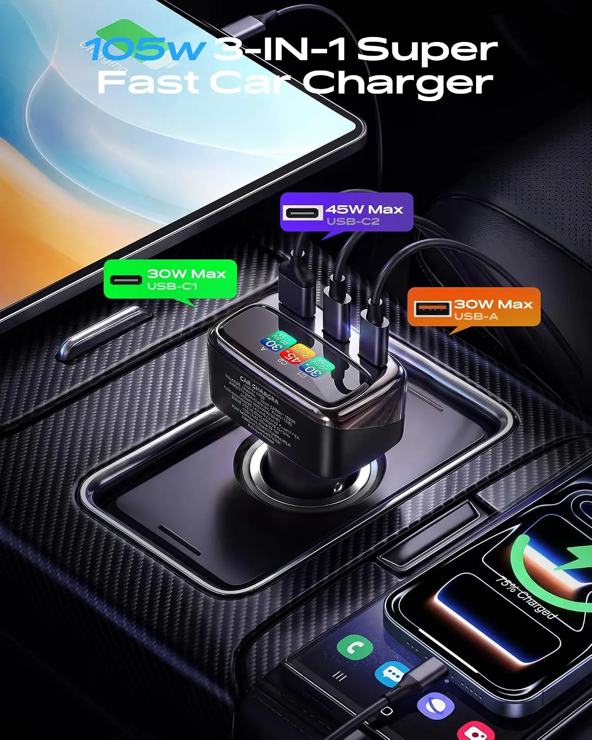 105W USB-C autolader met digit - Travel Accessories In Car recensie en prijs